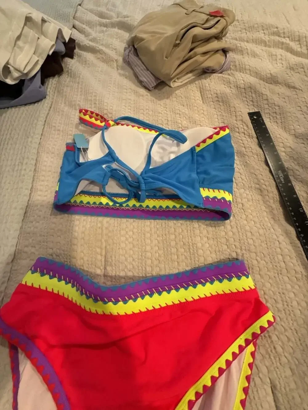 Popvil Neon Colorblock One-Shoulder High-Waisted Bikini Set